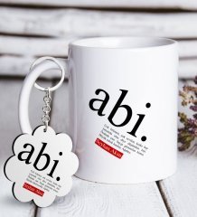 Kişiye Özel Abi Anlamı Beyaz Kupa ve Anahtarlık Hediye Seti