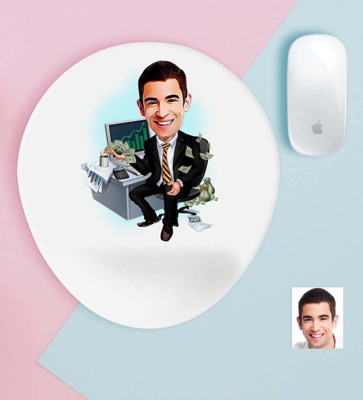 Kişiye Özel Bay Bankacı Karikatürlü Bilek Destekli Mouse Pad-2