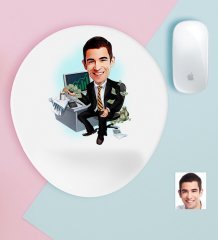 Kişiye Özel Bay Bankacı Karikatürlü Bilek Destekli Mouse Pad-2