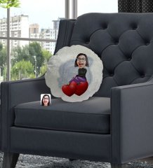Kişiye Özel Kadın Karikatürlü Yuvarlak Dekoratif Kırlent Yastık-2