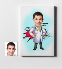 Kişiye Özel Bay Doktor Karikatür Kanvas Tablo (50 x 70 cm.) 2