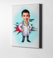 Kişiye Özel Bay Doktor Karikatür Kanvas Tablo (50 x 70 cm.) 2