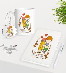 Kişiye Özel Canım Öğretmenim Kupa Anahtarlık Beyaz Defter Kalem Hediye Seti-4