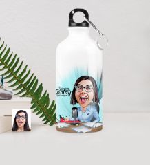 Kişiye Özel Bayan Sunucu Spiker Karikatürlü Metal Suluk (500 ml.) 1