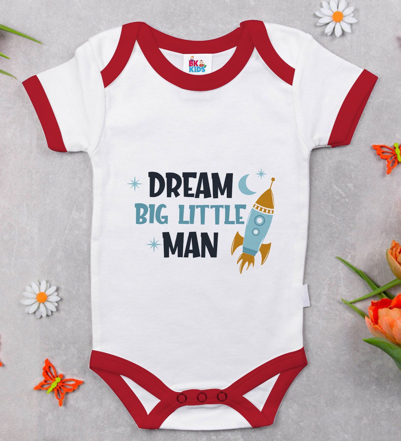 BK Kids Dream Big Little Man Tasarımlı Kırmızı Bebek Body Zıbın-1