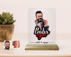 Kişiye Özel Baba Oğul Karikatürlü Ahşap Standlı Çerçeve-4