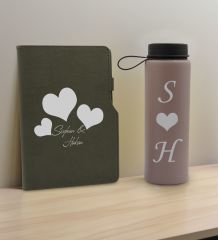 BK Gift Sevgiliye Özel İsimli Gri Termo Defter ve Gri Cam Matara Hediye Seti-1, Sevgiliye Hediye, Sevgililer Günü, Yeni İş Hediyesi