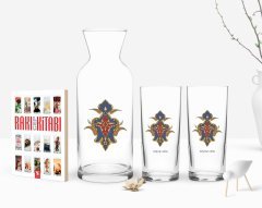 Kişiye Özel Renkli Baskılı İsimli İkili Rakı Bardağı Karaf ve Cep Kitabı Hediye Seti-108