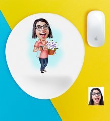 Kişiye Özel Ev Hanımı Karikatürlü Bilek Destekli Mouse Pad