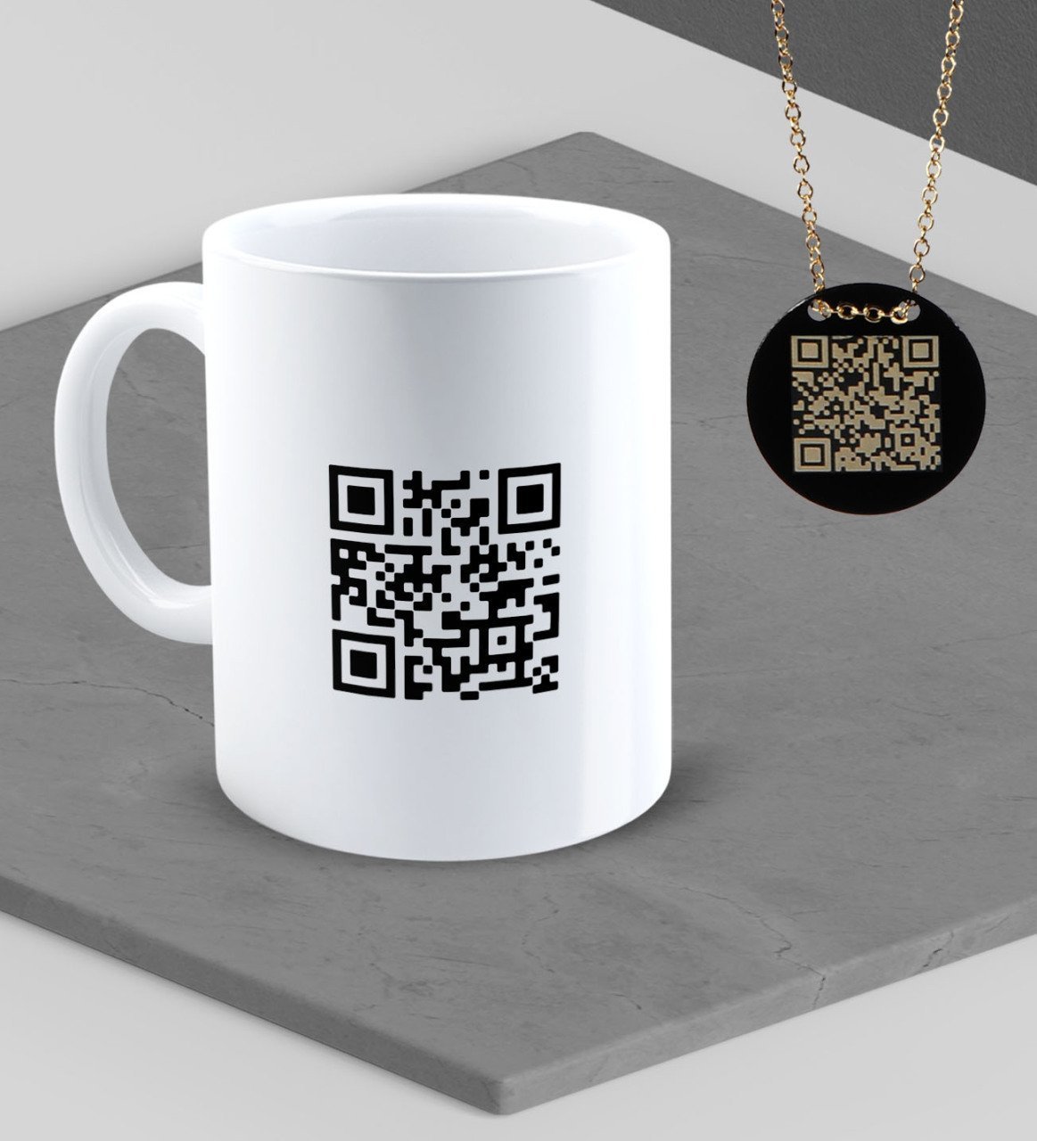 Kişiye Özel Videolu QR Kod Kolye Kupa Set