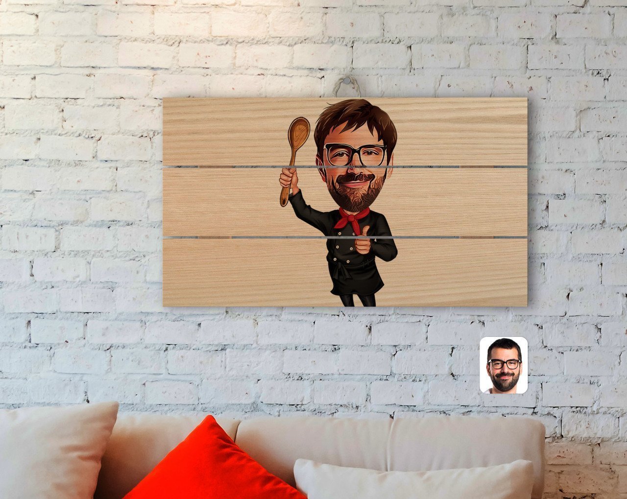 Kişiye Özel Erkek Master Chef Karikatürlü Otantik Ahşap Palet Tablo-1
