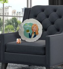 Kişiye Özel Kadın Sınıf Öğretmeni Karikatürlü Yuvarlak Dekoratif Kırlent Yastık-1