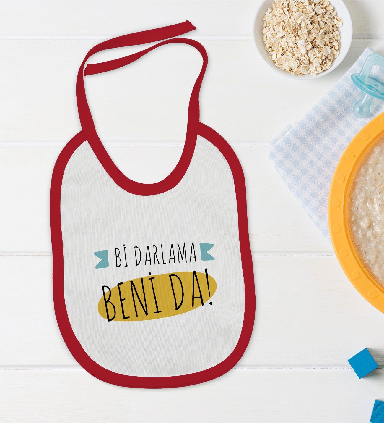 BK Kids Darlama Beni Tasarımlı Kırmızı Bebek Mama Önlüğü-1