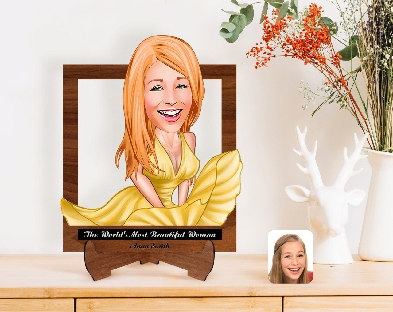 Personalized Women's Day The Most Beautiful Woman in the World with Cartoon Wooden Stand 3D Trinket-6