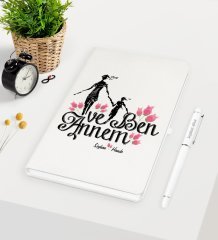 Kişiye Özel Annem ve Ben Beyaz Defter Kalem Seti