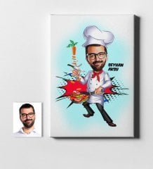 Kişiye Özel Bay Chef Karikatür Kanvas Tablo (50 x 70 cm.) 1