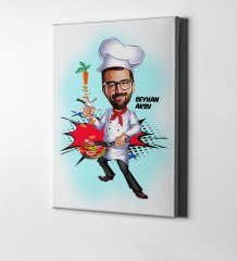 Kişiye Özel Bay Chef Karikatür Kanvas Tablo (50 x 70 cm.) 1