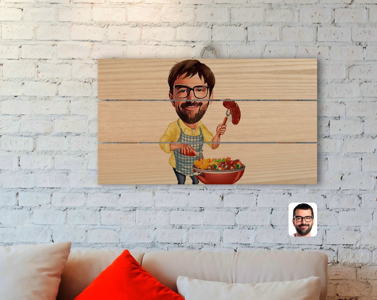 Kişiye Özel Erkek Mangalcı Karikatürlü Otantik Ahşap Palet Tablo-1