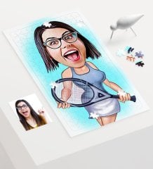 Kişiye Özel Bayan Tenis Oyuncusu Karikatür 240 Parça A3 Puzzle - 1