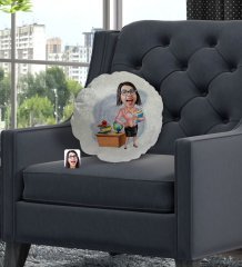 Kişiye Özel Kadın Öğretmen Karikatürlü Yuvarlak Dekoratif Kırlent Yastık-5