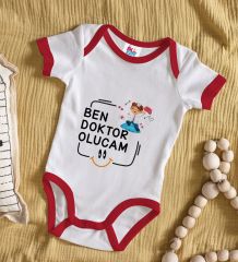 BK Kids Doktor Olucam Tasarımlı Kırmızı Bebek Body Zıbın-1
