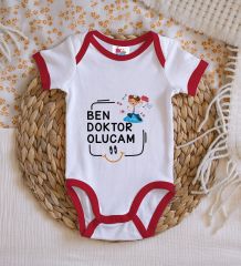 BK Kids Doktor Olucam Tasarımlı Kırmızı Bebek Body Zıbın-1