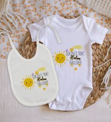 BK Kids Sıkıntı Yok Halam Halleder Tasarımlı Bebek Body Zıbın ve Mama Önlüğü Hediye Seti - Model 1