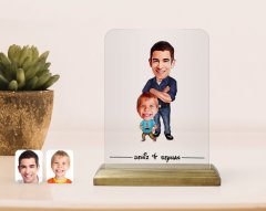 Kişiye Özel Baba Oğul Karikatürlü Ahşap Standlı Çerçeve-2