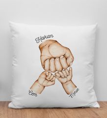 BK Gift Kişiye Özel Renkli Baba-Çocuk El Tasarımlı Beyaz Kırlent Yastık-2, Aile Hediyesi, Ev Dekorasyonu, Babaya Hediye