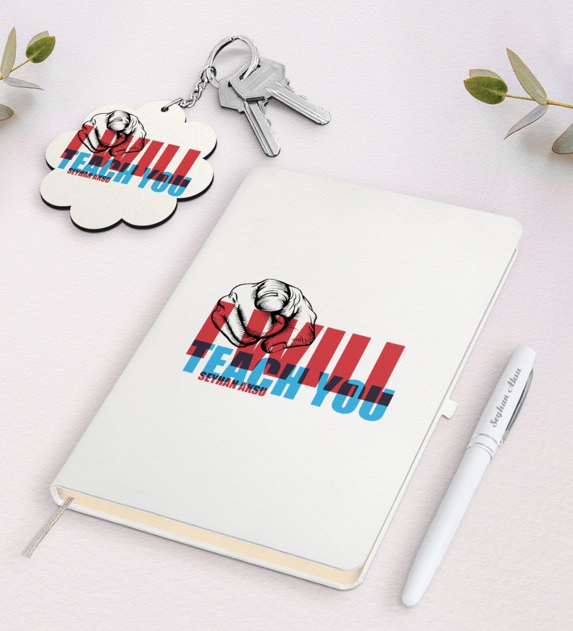 Kişiye Özel İngilizce Öğretmeni Beyaz Defter Kalem Ve Anahtarlık Hediye Seti-11