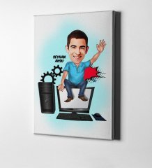 Kişiye Özel Bay Bilgisayar Mühendisi Karikatür Kanvas Tablo (50 x 70 cm.) 1