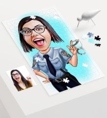 Kişiye Özel Bayan Polis Karikatür 240 Parça A3 Puzzle - 1