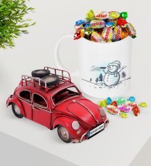 Kişiye Özel Yılbaşı Mutlu Yıllar Plakalı Nostaljik Kırmızı Metal Vosvos ve Kupa Haribo Şeker Seti-18