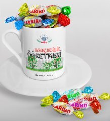 Kişiye Özel Bahçecilik Öğretmeni Türk Kahvesi Fincanı ve Haribo Şeker Hediye Seti-2