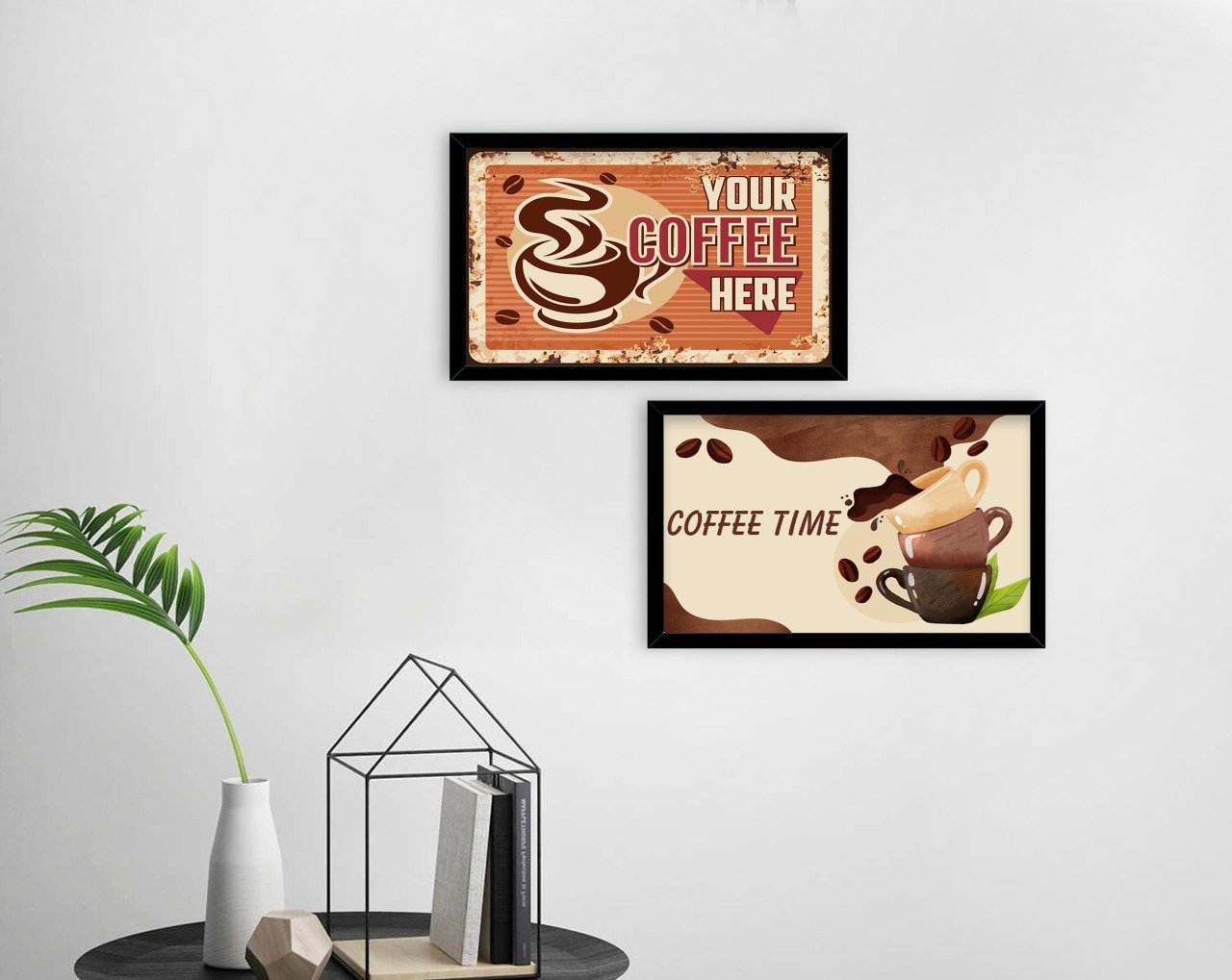 BK Home Coffee Tasarımlı Dekoratif 2'li Ahşap Siyah Çerçeveli Tablo-14