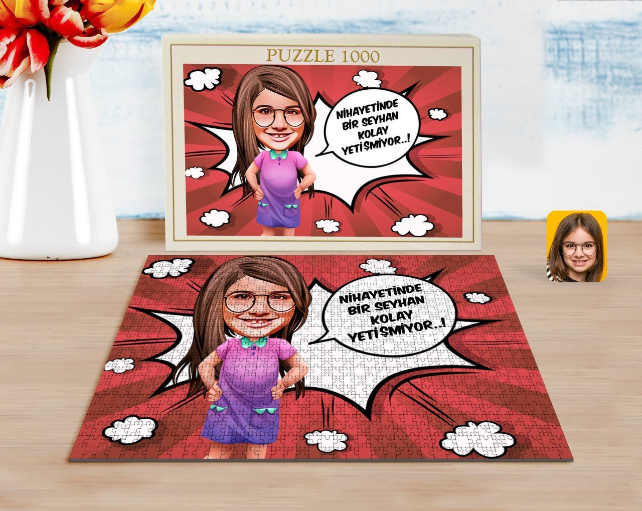 Kişiye Özel Kız Çocuk Kolay Yetişmiyor Karikatürlü 1000 Parça Profesyonel Puzzle-5