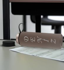 BK Gift Kişiye  Özel İsimli Mat Gri Termo Deri Defter ve Cam Matara Hediye Seti-6, Sevgiliye Hediye, Arkadaşa Hediye, Yeni İş Hediyesi