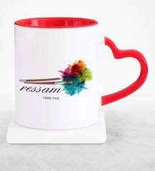 Kişiye Özel Mesleki Ressam Kırmızı Kalpli Kupa Bardak