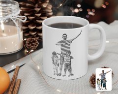 Kişiye Özel Tam Boy Karakalem Baba ve Oğullar Karikatürlü Beyaz Kupa Bardak-1