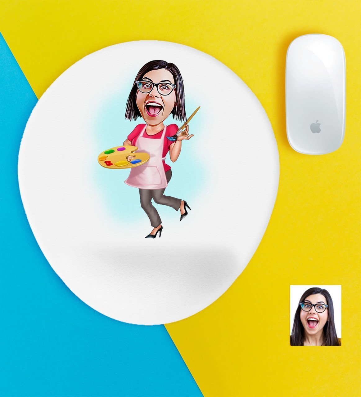 Kişiye Özel Bayan Ressam Karikatürlü Bilek Destekli Mouse Pad-1