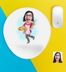 Kişiye Özel Bayan Ressam Karikatürlü Bilek Destekli Mouse Pad-1