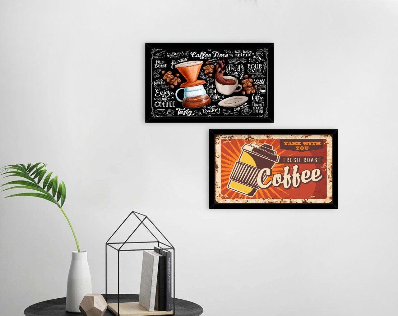 BK Home Coffee Tasarımlı Dekoratif 2'li Ahşap Siyah Çerçeveli Tablo-13