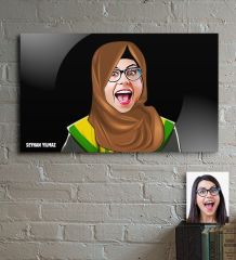 Kişiye Özel Tesettürlü Bayan Öğretmen Karikatürlü Ahşap Tablo - 3
