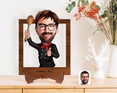 Kişiye Özel Erkek Master Chef Karikatürlü Ahşap Standlı 3D Biblo-1