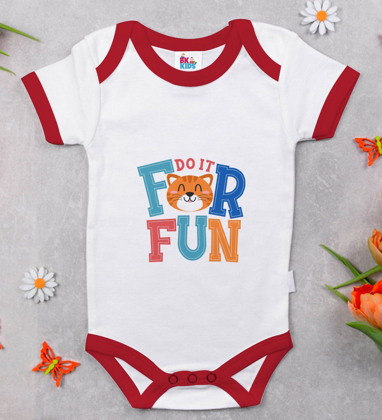 BK Kids Do It For Fun Tasarımlı Kırmızı Bebek Body Zıbın-1