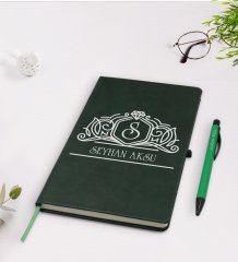Kişiye Özel İsimli Yeşil Termo Deri Defter Kalem Seti Model 13