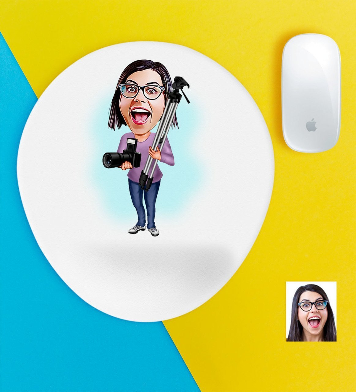 Kişiye Özel Bayan Profesyonel Fotoğrafçı Karikatürlü Bilek Destekli Mouse Pad-1