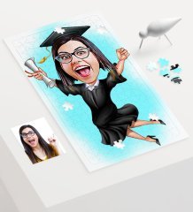 Kişiye Özel Bayan Mezuniyet Karikatür 240 Parça A3 Puzzle - 1