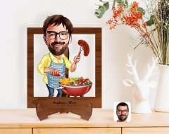 Kişiye Özel Erkek Mangalcı Karikatürlü Ahşap Standlı 3D Biblo-1