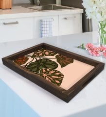 BK Gift Yapraklar Tasarımlı Doğal Ahşap Tepsi-3